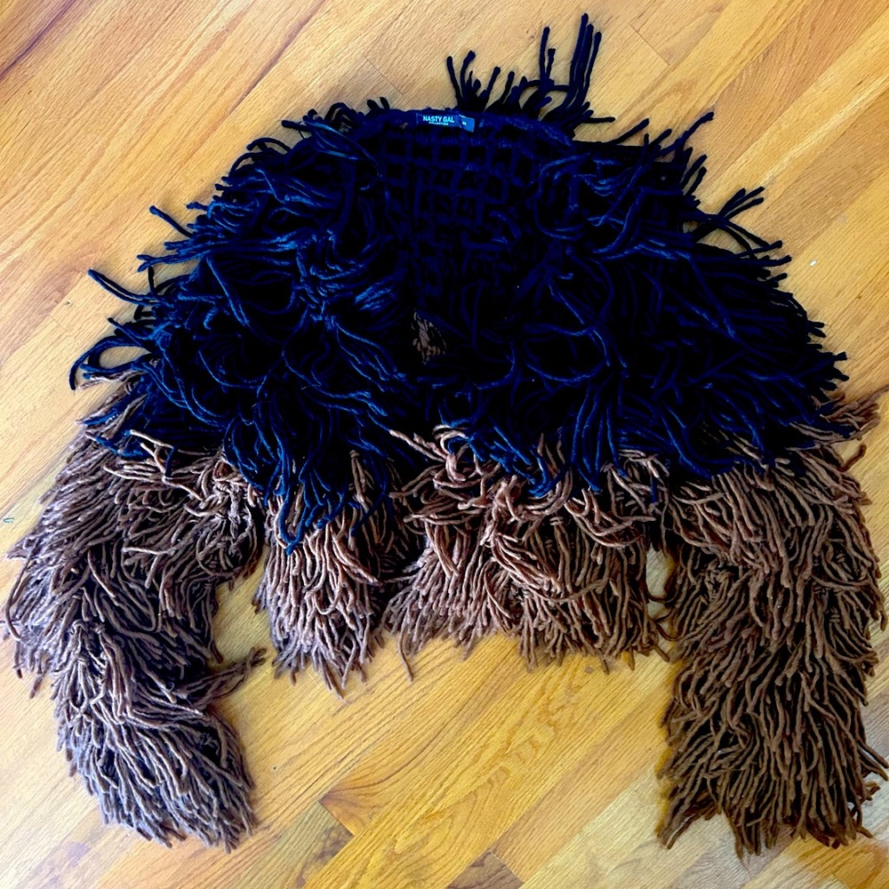 Nasty Gal Brown /Black Shaggy Knit Cardigan